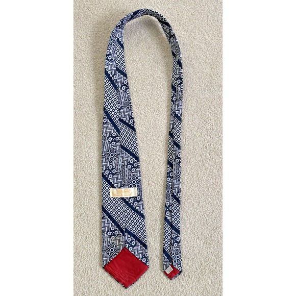 Mr John Imperial Beau Brummel Rare Vintage Navy/White Print  Men's Wide Neck Tie - Picture 3 of 7